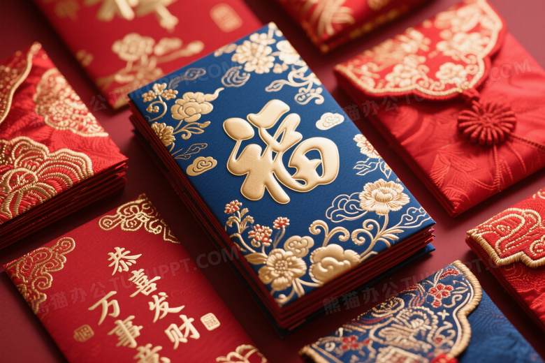 中式红包堆叠俯拍高清图片