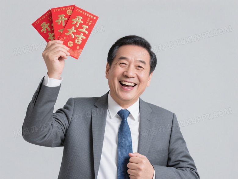 中年男子举红包大笑图片