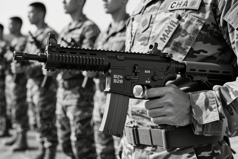 士兵握M4卡宾枪特写图片
