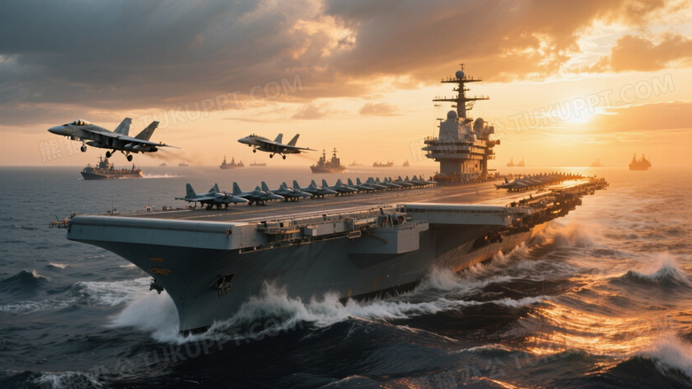 航空母舰破浪航行起降战机图片