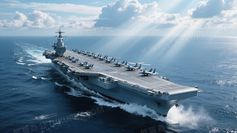 航空母舰深海航行俯拍图片