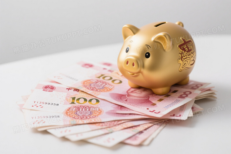 金猪存钱罐置百元钞上图片
