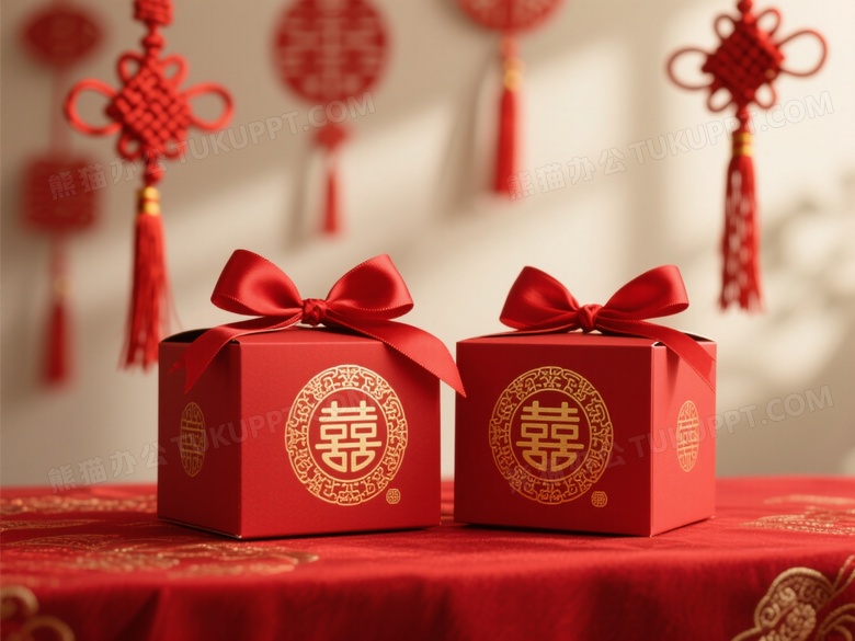 红色喜庆礼盒静物特写图片