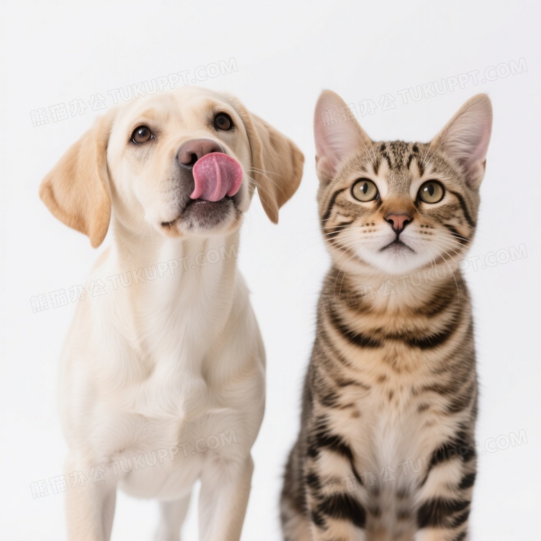 小狗小猫舔鼻对镜特写图片