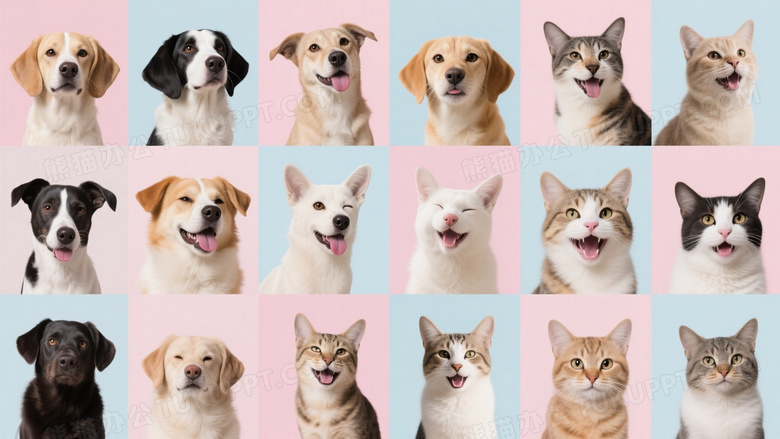 24只犬猫肖像拼贴高清图片