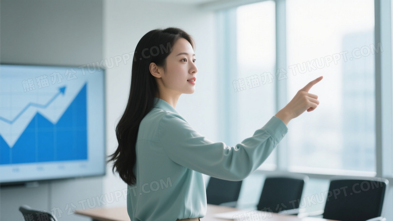 亚洲女性指向折线图会议场景图片