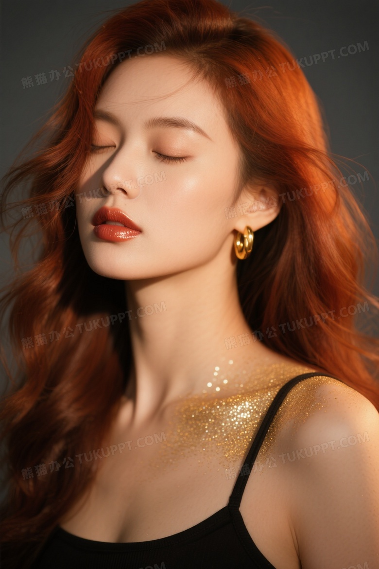 亚洲女性侧脸闪粉特写图片