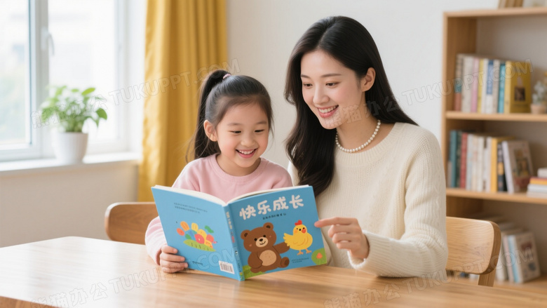 母女共读绘本温馨场景图片