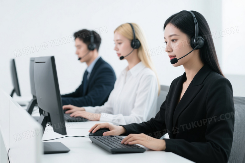 三位客服人员办公侧拍图片