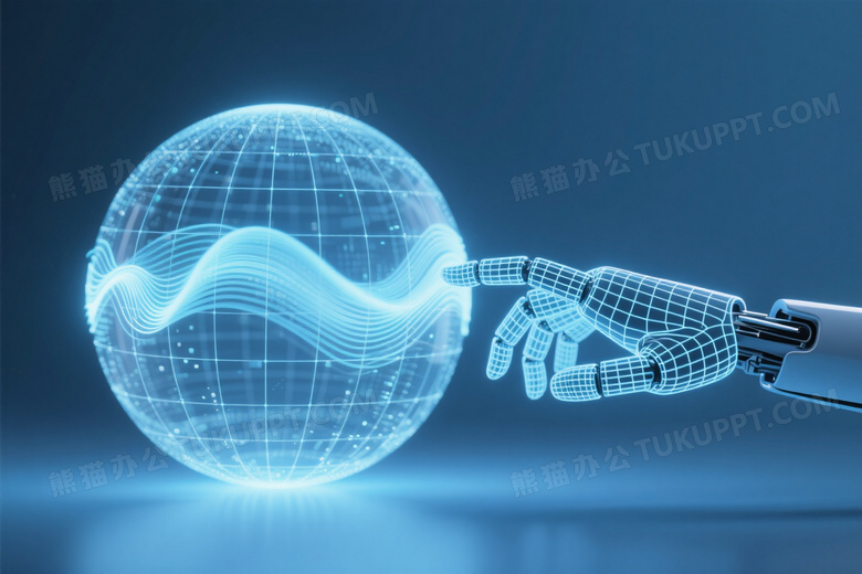 网格机械手触碰光流球体图片