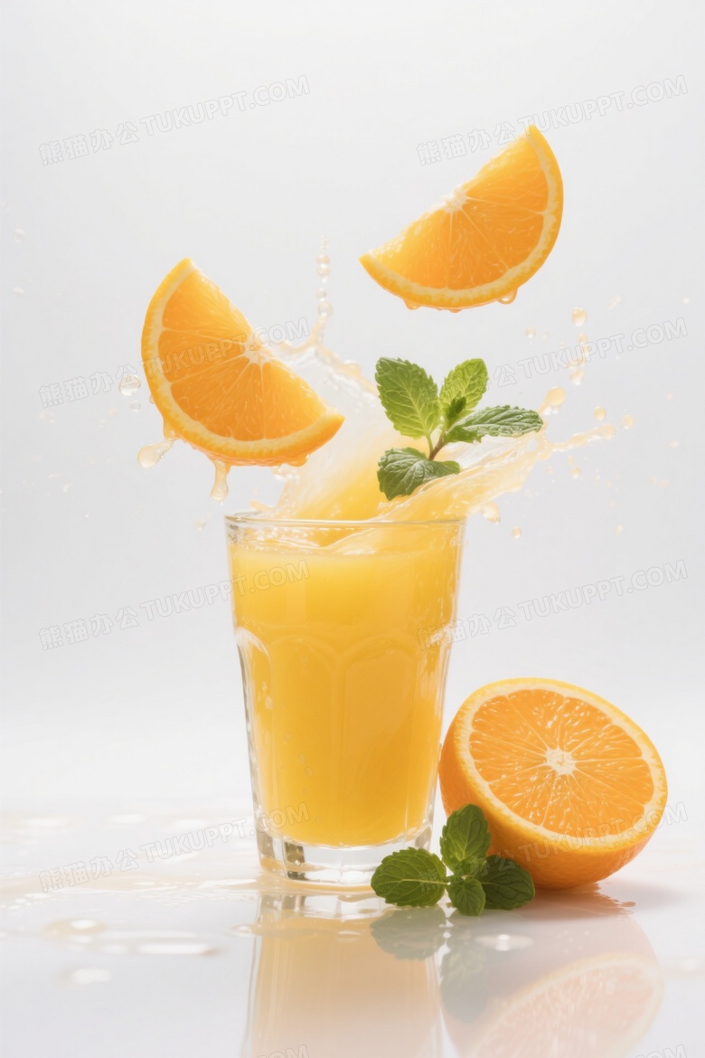 鲜榨橙汁玻璃杯飞溅特写图片