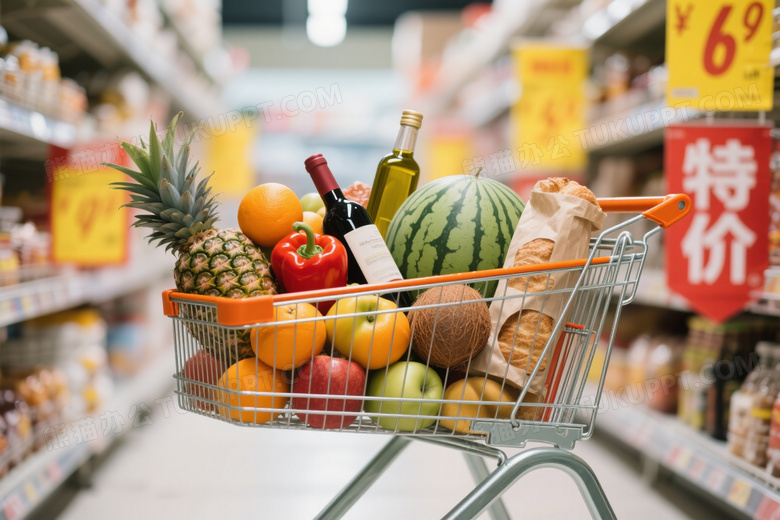 购物车满载蔬果食品图片