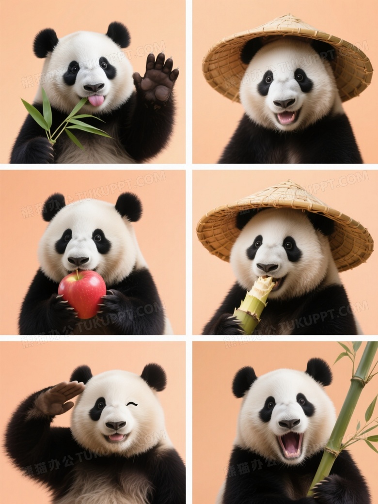 九宫格大熊猫特写拼贴图片