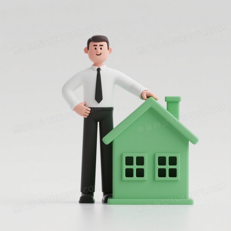 卡通商务人士扶房屋模型图片