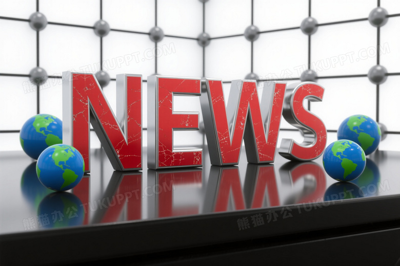 金属质感NEWS字母与地球仪图片