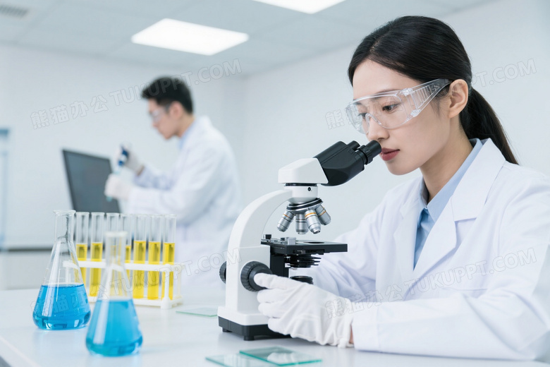 女科研人员显微镜观察实验图片