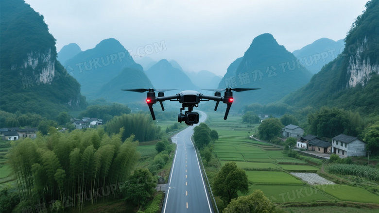 无人机悬停拍摄山谷公路图片
