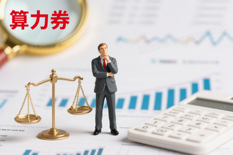 商务男性思考旁置天平计算器图片