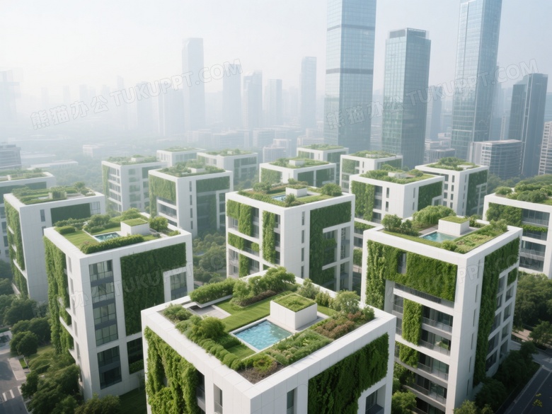 俯拍绿色生态建筑群图片