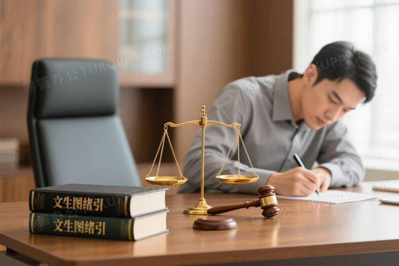 木质桌上天平法槌法律书图片