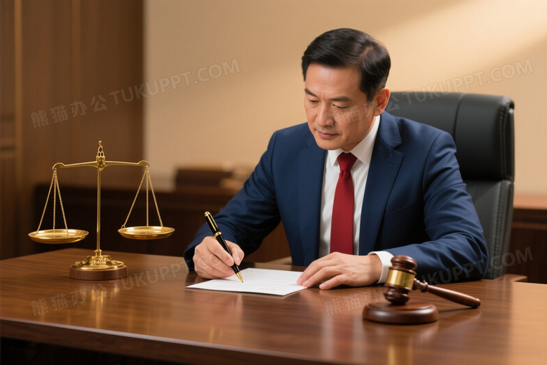 律师签署文件办公桌前图片