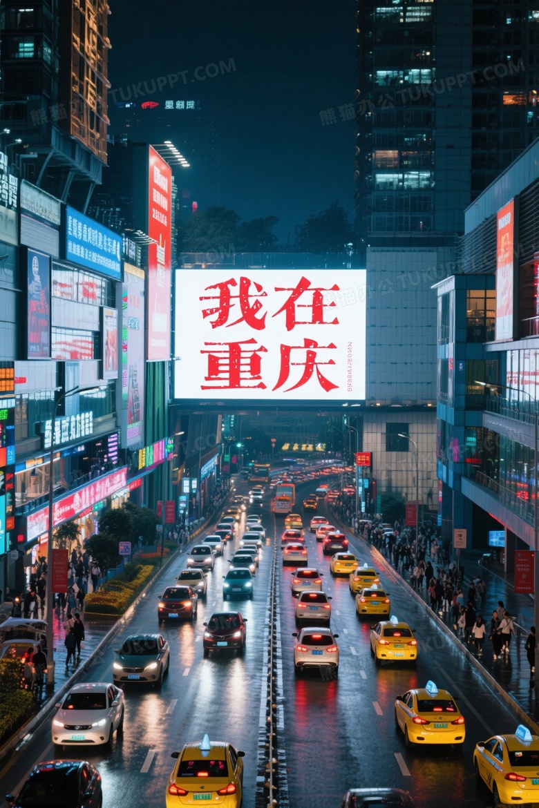 重庆解放碑夜景车流俯拍图片