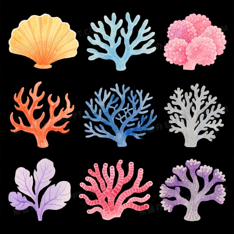水彩珊瑚海藻插画高清图片