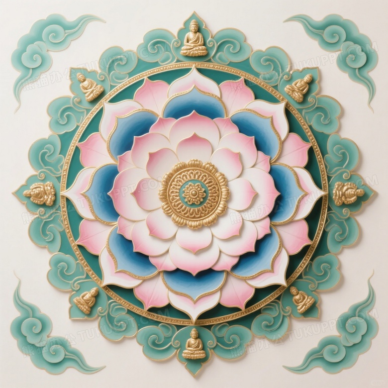 藏式曼陀罗莲花纹样高清图片