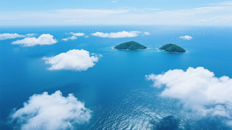高空俯瞰蓝海白云岛屿图片