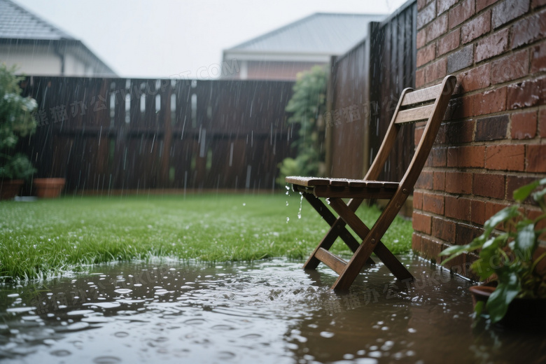 暴雨后院积水庭院高清图片