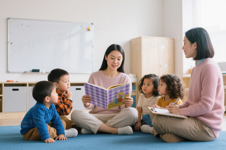 女教师读绘本幼儿围坐图片