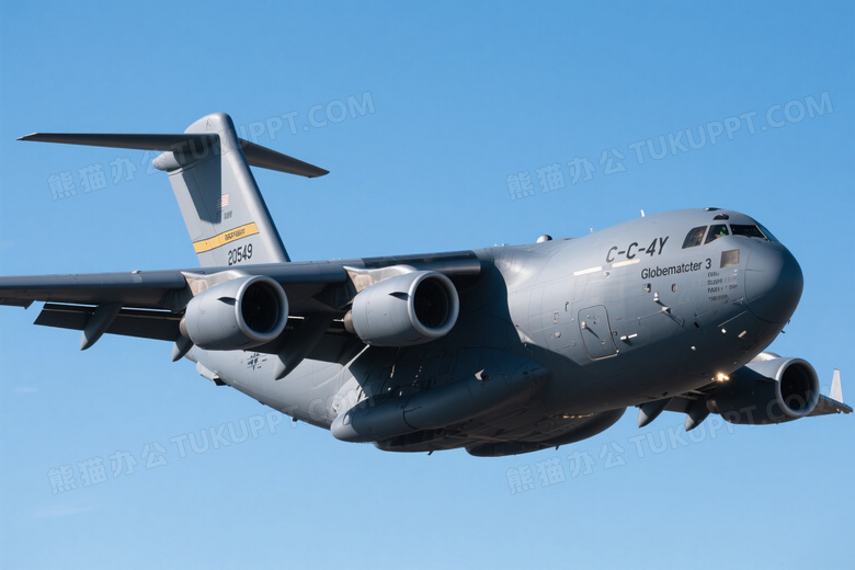 C17运输机高空飞行侧逆光图片
