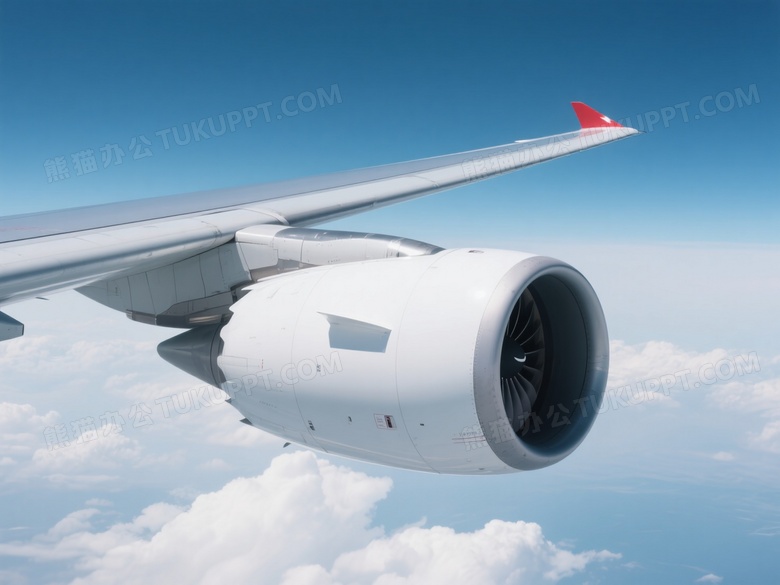 飞机机翼发动机高空特写图片