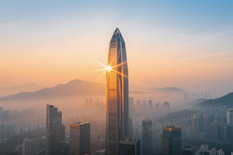 平安金融中心晨曦星芒光效图片