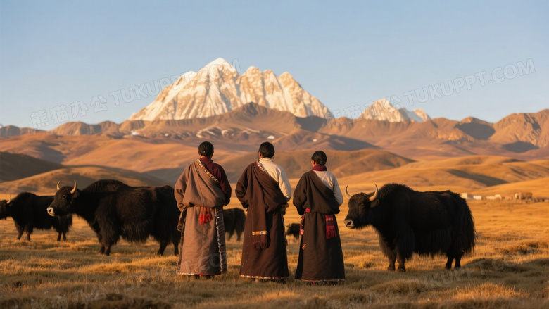 藏族牧民高原放牧侧逆光图片