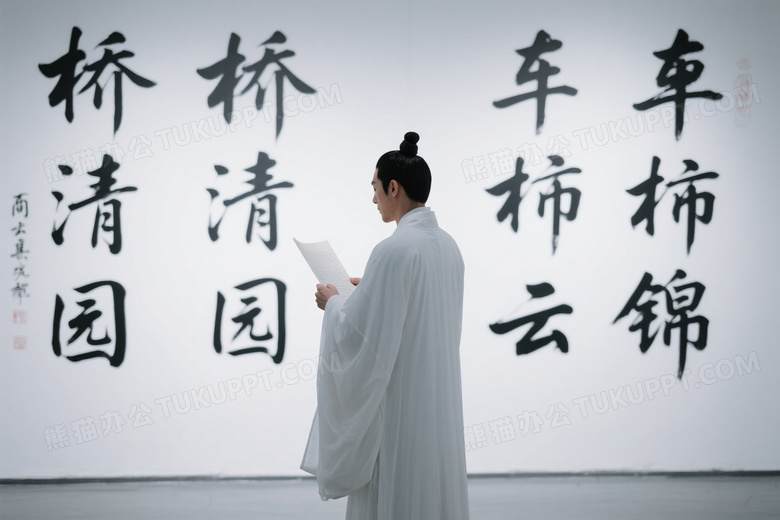 古风男子背影读纸墙书图片