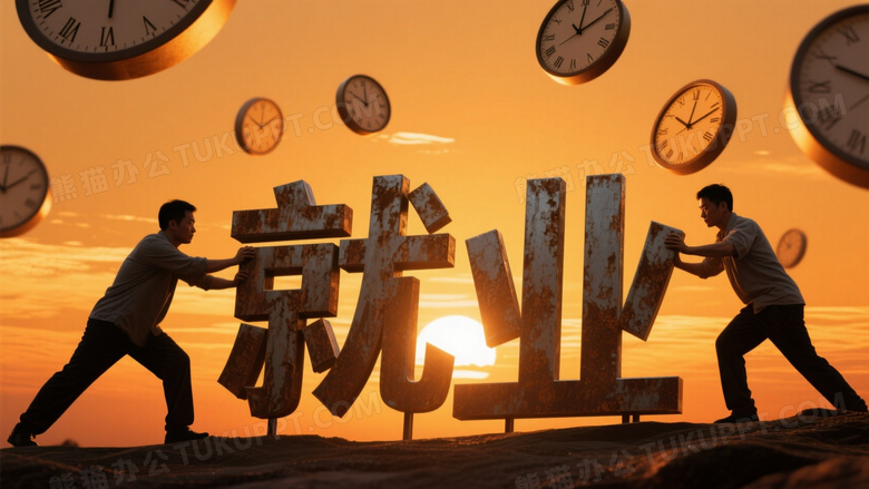 两位男性推锈蚀就业汉字逆光图片