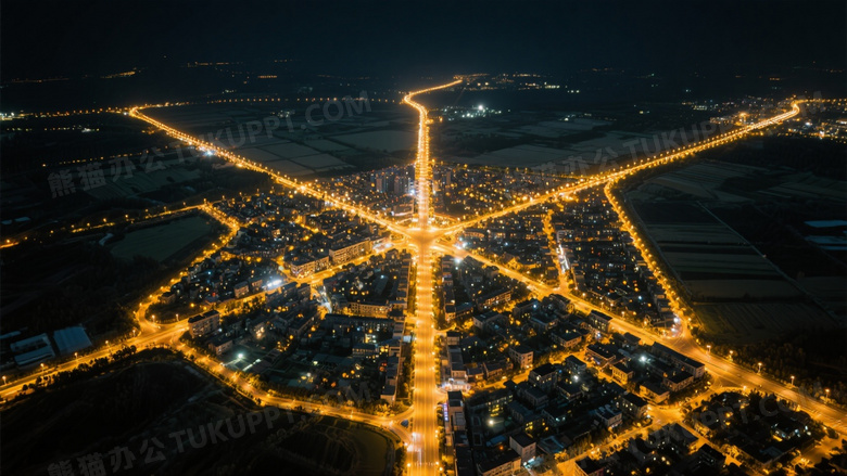 夜空俯瞰城市道路灯光图片