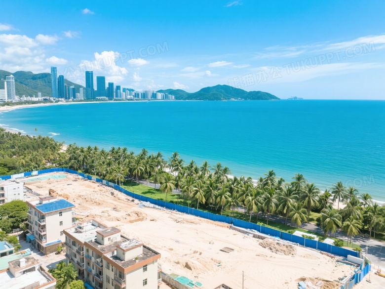 俯拍海滨城市景观图片