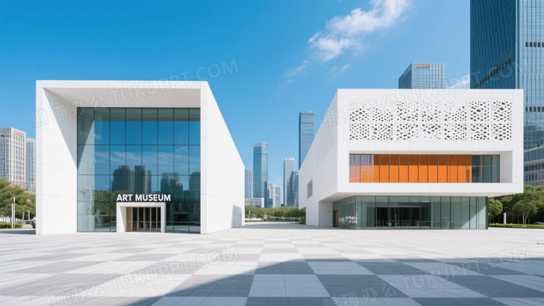 城市广场双几何建筑对称图片
