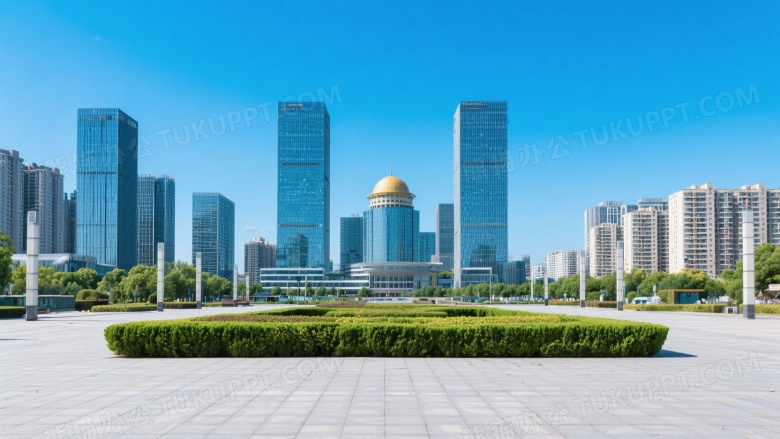 城市广场现代建筑群对称构图图片