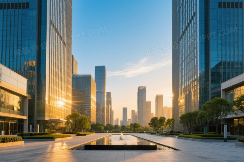 城市商务广场对称构图图片