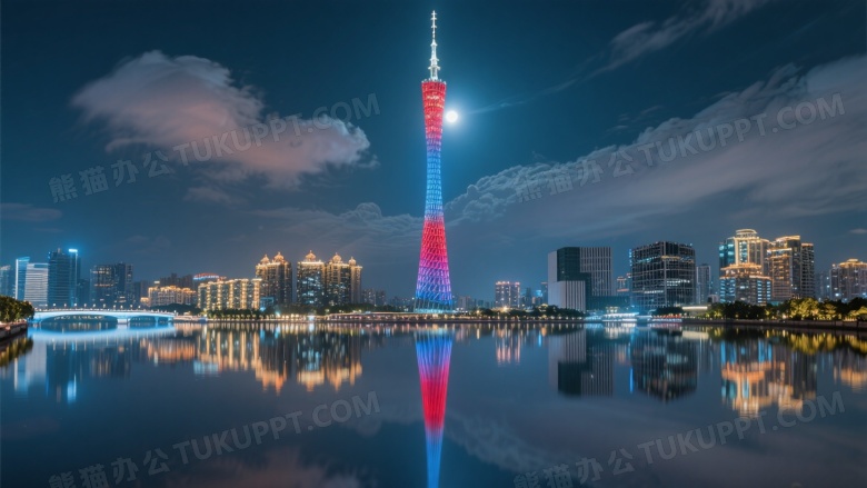 广州塔珠江夜景倒影图片
