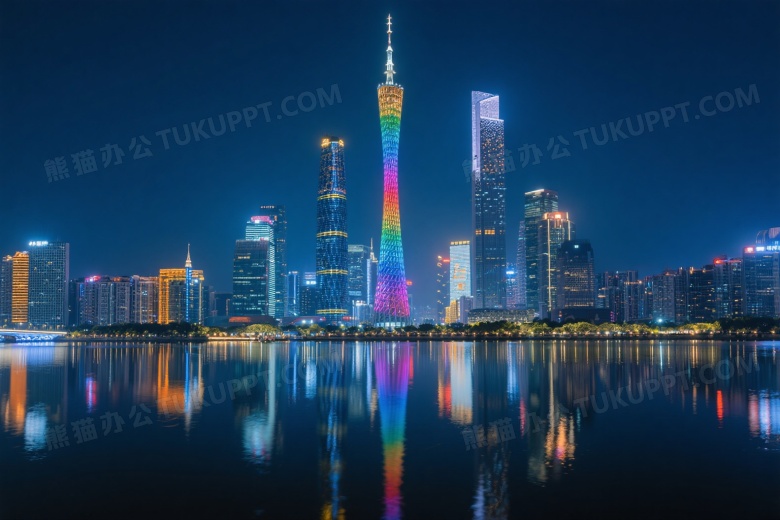 广州塔夜景霓虹倒影图片