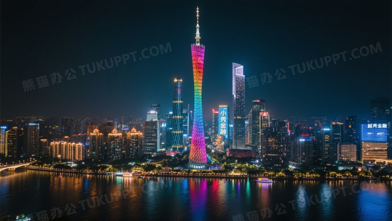 广州塔夜景俯拍灯光倒影图片