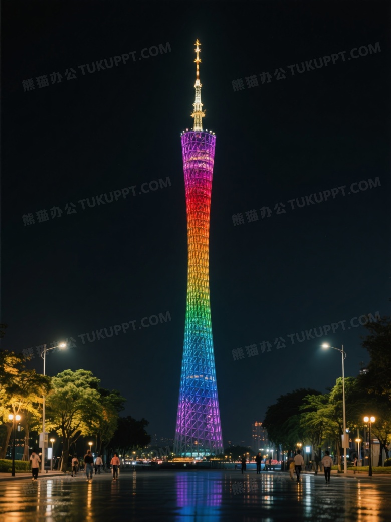广州塔夜景彩虹灯光垂直构图图片