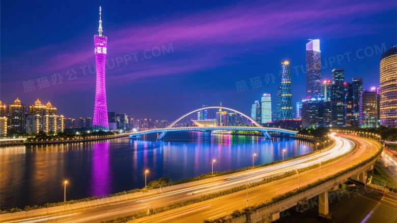 广州塔夜景亮灯珠江倒影图片