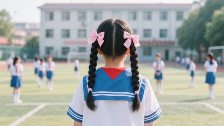 背影小学女生校园站立图片