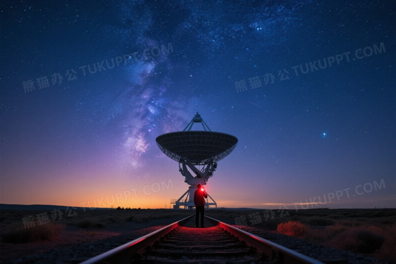 射电望远镜荒原仰望星空图片