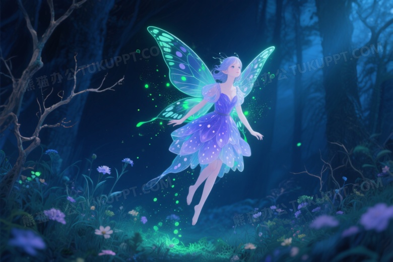 梦幻精灵夜森林悬浮逆光图片